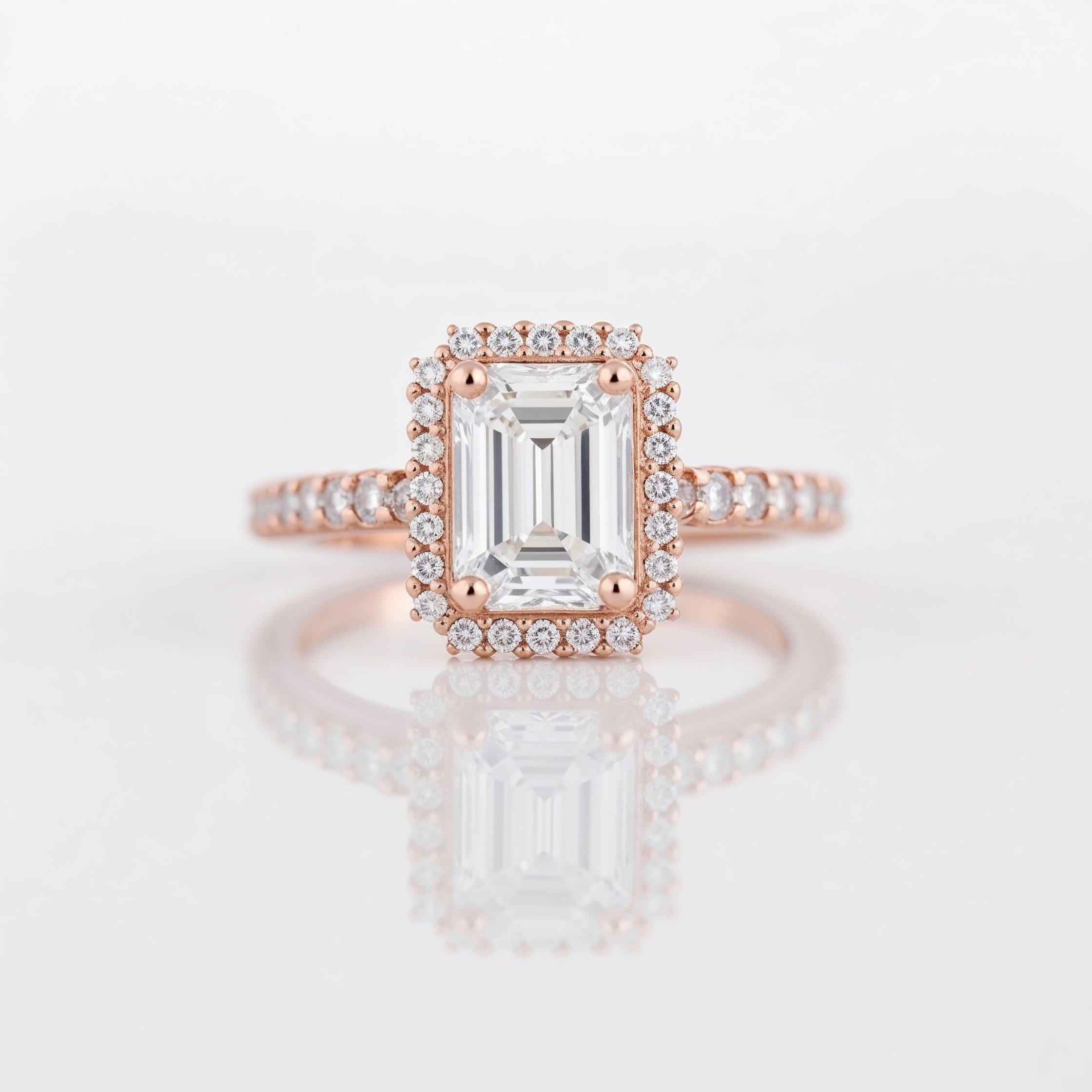 Divine Emerald Cut Halo Engagement Ring
