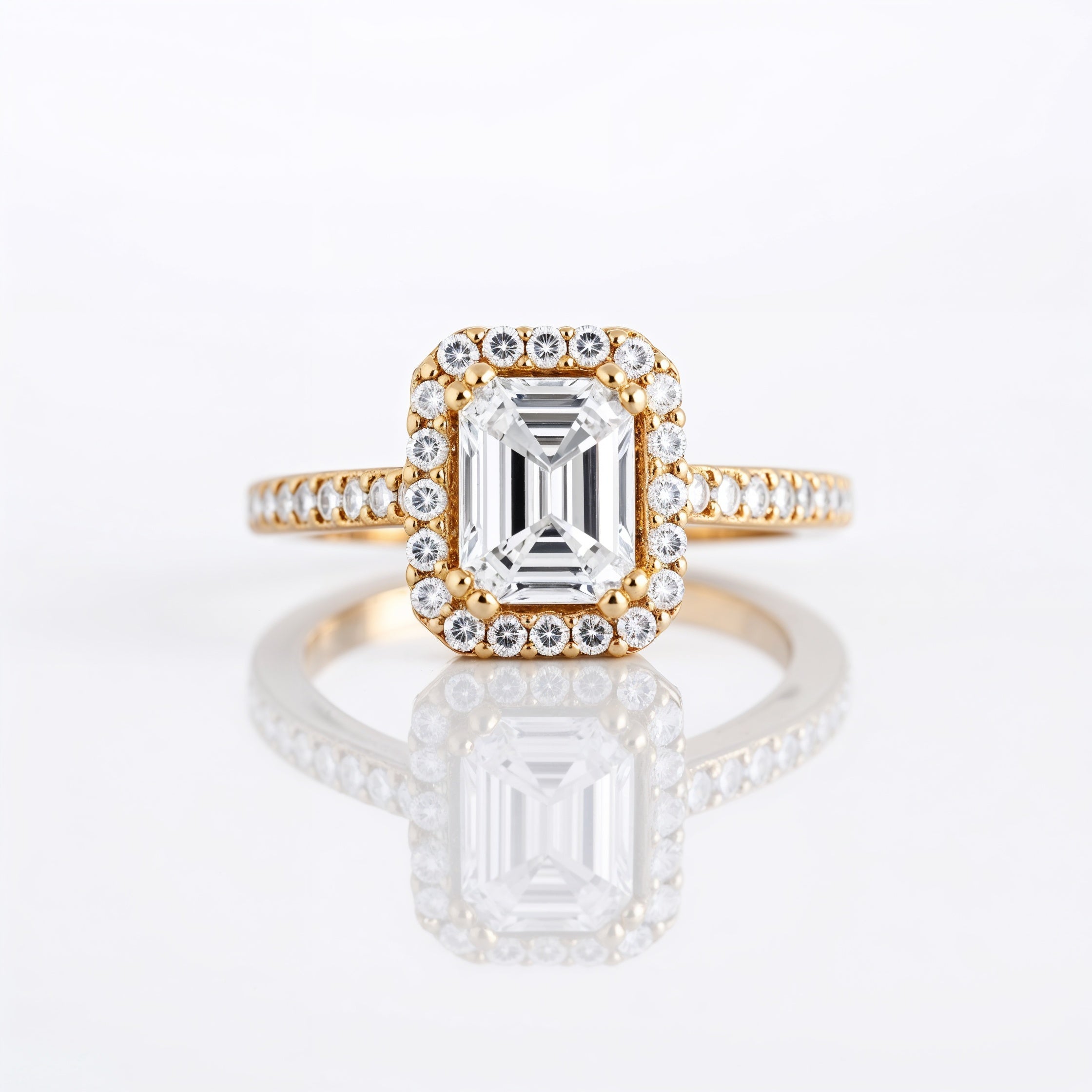 Divine Emerald Cut Halo Engagement Ring