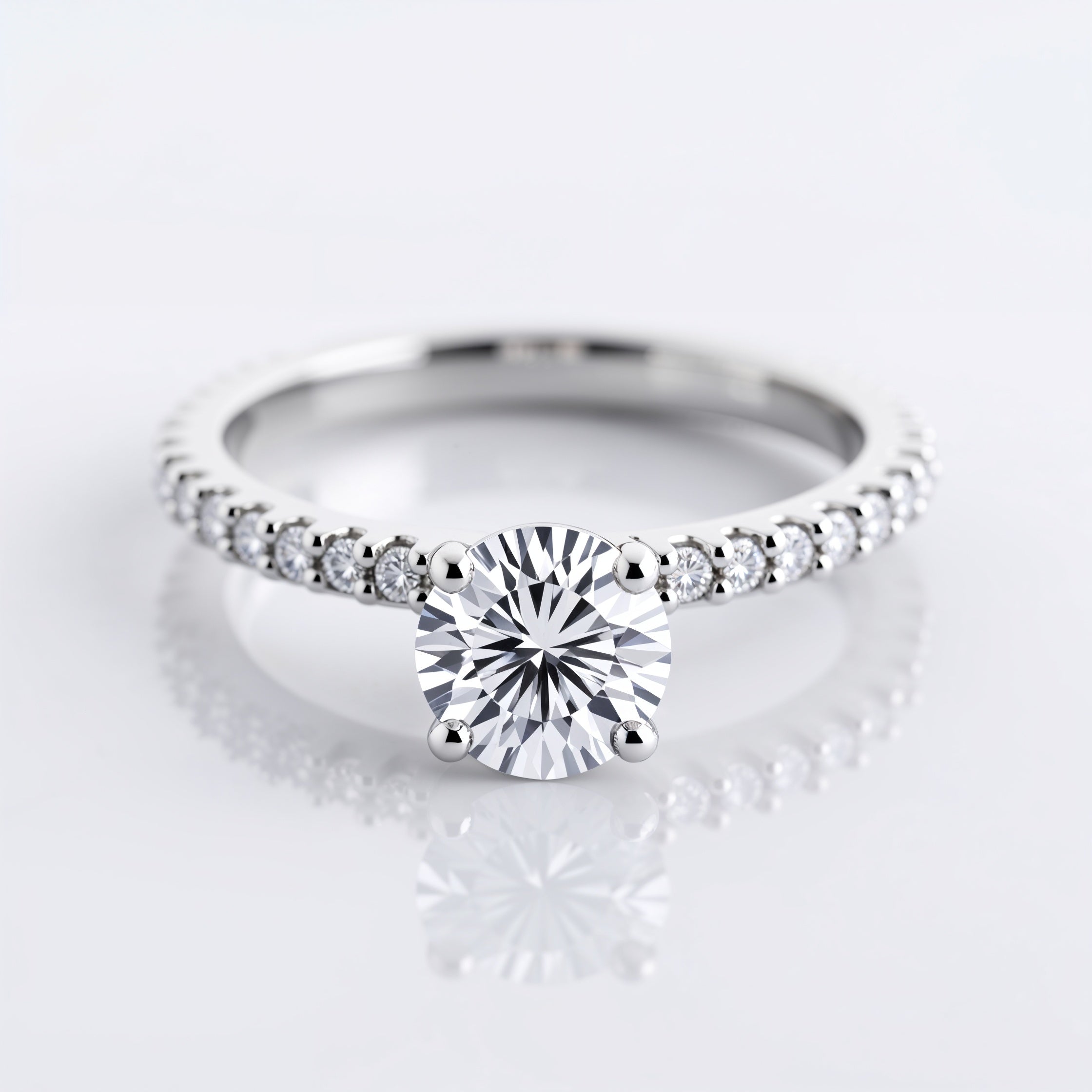 Elegant Round Brilliant Pavé Diamond Engagement Ring