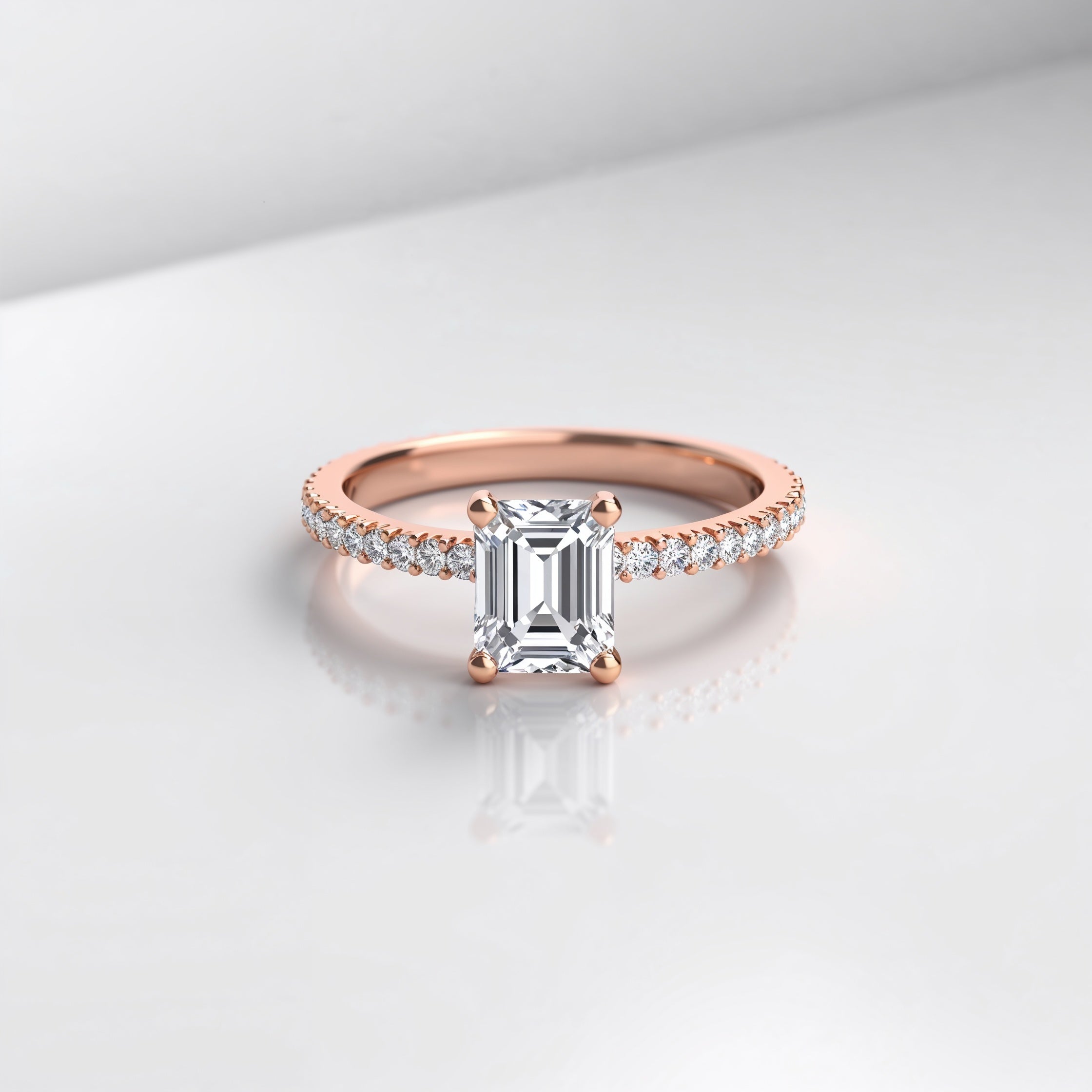 Elegant Emerald Cut Pavé Diamond Engagement Ring