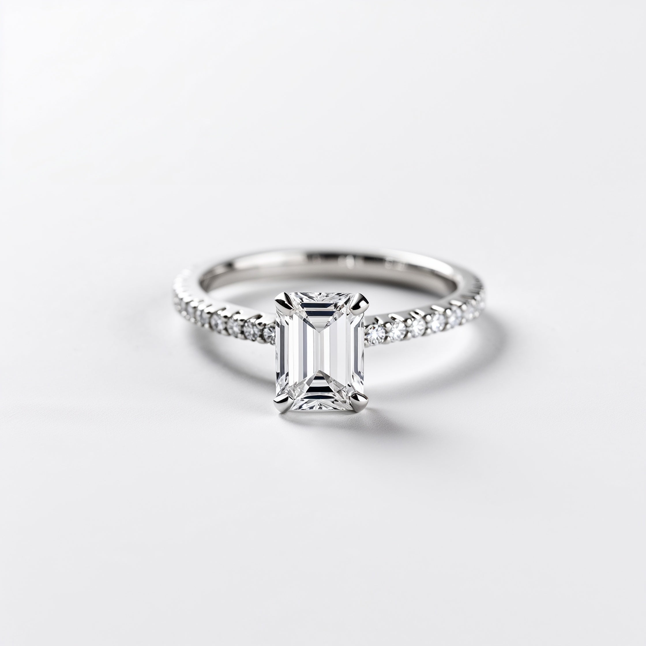 Elegant Emerald Cut Pavé Diamond Engagement Ring