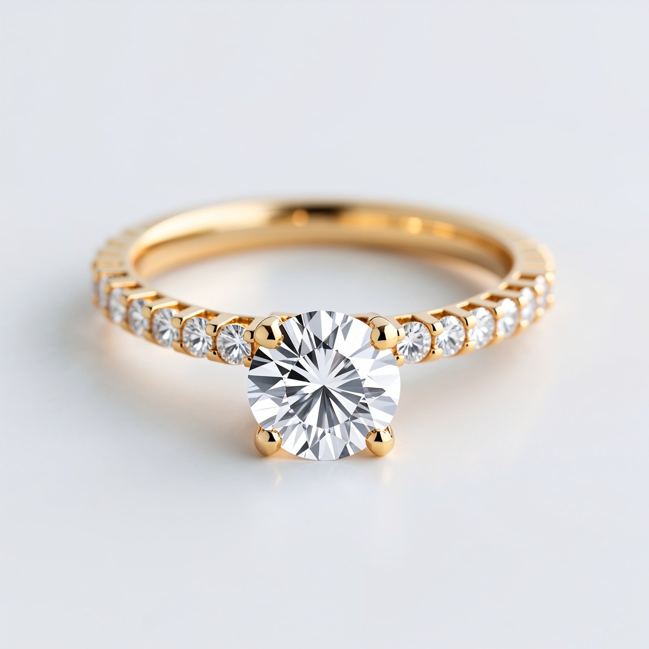Elegant Round Brilliant Pavé Diamond Engagement Ring