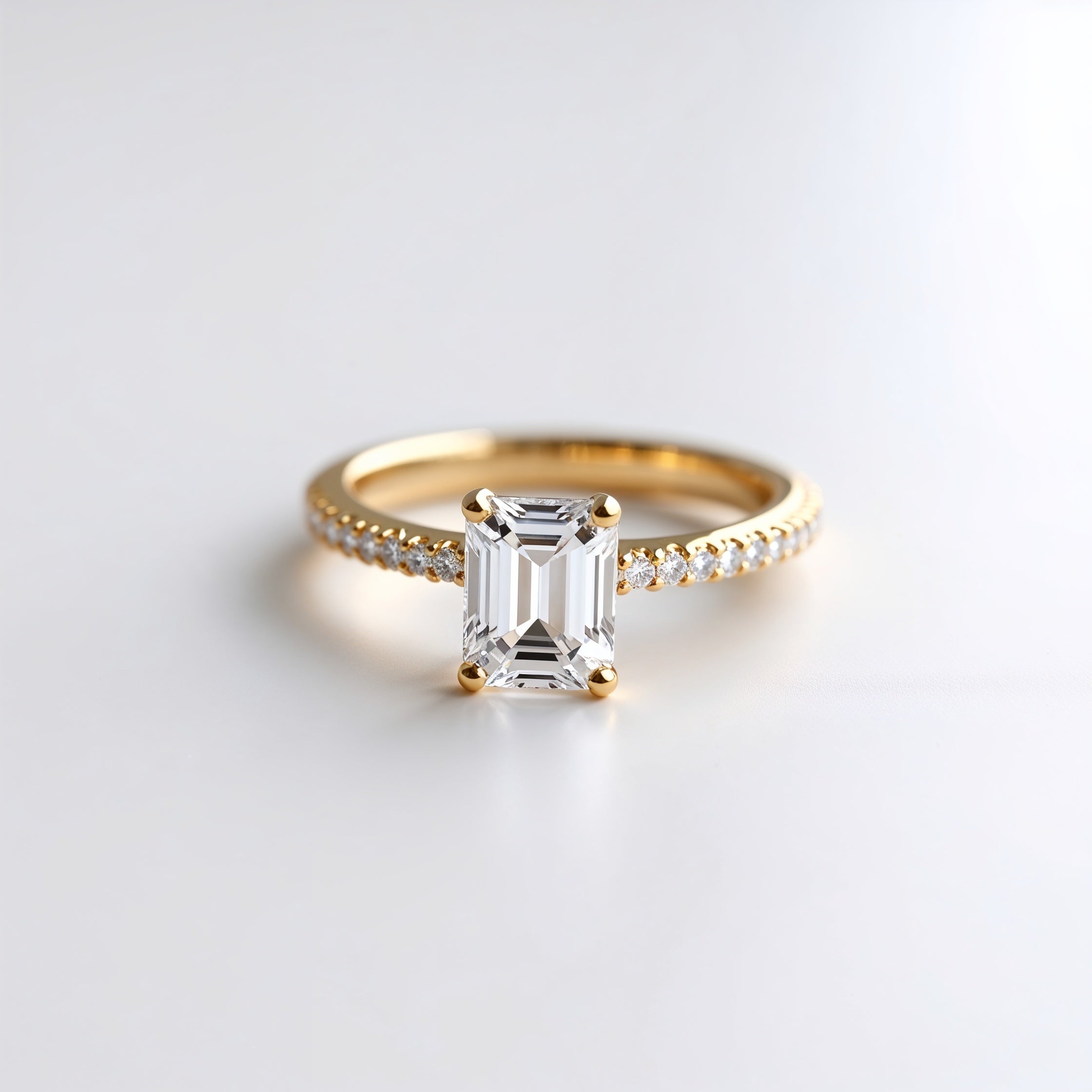 Elegant Emerald Cut Pavé Diamond Engagement Ring